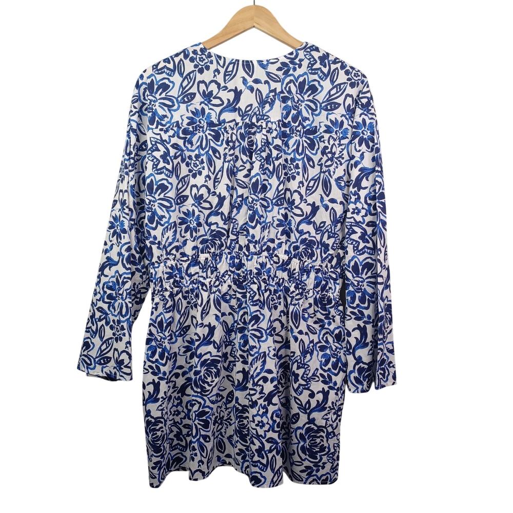 Free Assembly Women Floral Dress Cover Up XL Blue White Cotton Beach Resort - Picture 2 of 8